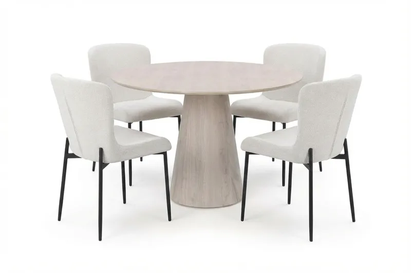 Siena spisegruppe rund 110 cm hvidlaseret med 4 Elsie-spisestole, Hvidlaseret/Hvid