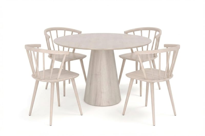 Siena spisegruppe rund 110 cm hvidlaseret med 4 Tyrö spisestole, Hvidolieret