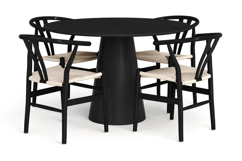 Siena spisegruppe rund 110 cm Sort med 4 Dastoori spisestole, Sort