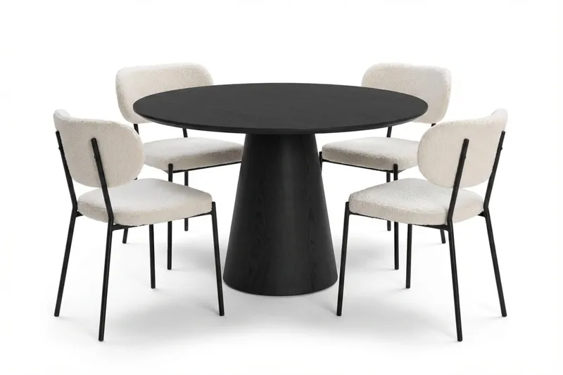 Siena spisegruppe rund 110 cm sort med 4 Gemmiano spisestole, Sort