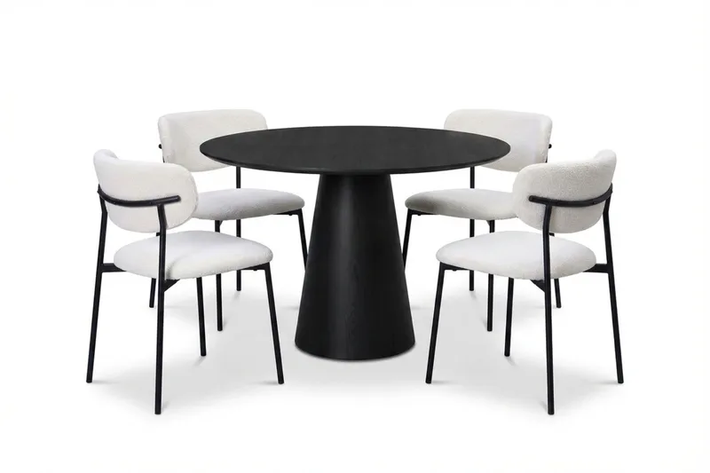 Siena spisegruppe rund 110 cm sort med 4 Lucy spisebordsstole, Sort