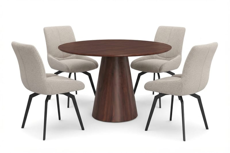 Siena spisegruppe rund 110 cm valnød med 4 Mora spisestole, Valnød
