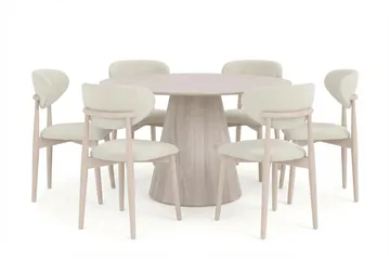Siena spisegruppe rund 130 cm hvidlakeret med 6 Molly spisestole - Hvidolieret - Møbler - Borde - Spisebordssæt