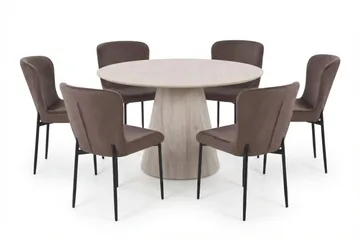 Siena spisegruppe rund 130 cm hvidlaseret med 6 Elsie-spisestole