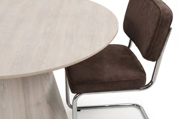 Siena spisegruppe rund 130 cm hvidlaseret med 6 Milva spisestole - Hvidlaseret/Brun/krom - Møbler - Borde - Spisebordssæt