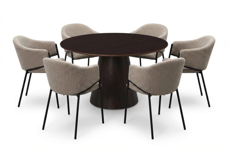 Siena spisegruppe rund 130 cm røget eg med 6 Filip spisestole, Røget eg