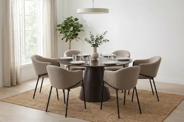 Siena spisegruppe rund 130 cm røget eg med 6 Filip spisestole - Røget eg - Møbler - Borde - Spisebordssæt