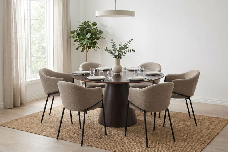 Siena spisegruppe rund 130 cm røget eg med 6 Filip spisestole - Røget eg - Møbler - Borde - Spisebordssæt
