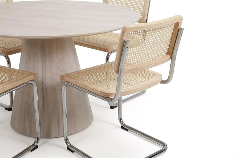 Siena spisegruppe rund 150 cm hvidlaseret med 6 Build spisestole - Hvidlaseret/Natur/krom - Møbler - Borde - Spisebordssæt