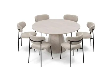 Siena spisegruppe rund 150 cm Hvidlaseret med 6 Lucy-spisestole - Hvidlaseret - Møbler - Borde - Spisebordssæt