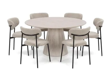 Siena spisegruppe rund 150 cm Hvidlaseret med 6 Lucy-spisestole