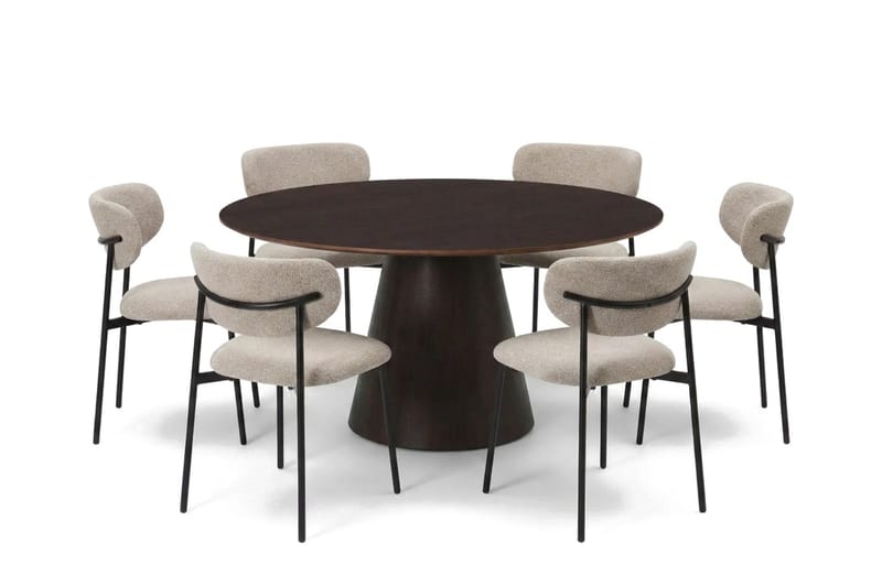 Siena spisegruppe rund 150 cm Røget eg med 6 Lucy-spisestole - Røget eg - Møbler - Borde - Spisebordssæt