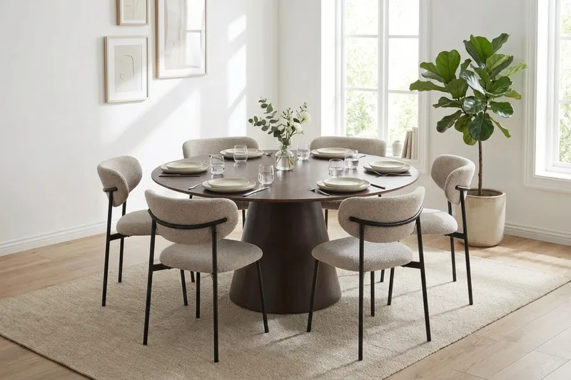 Siena spisegruppe rund 150 cm Røget eg med 6 Lucy-spisestole - Røget eg - Møbler - Borde - Spisebordssæt