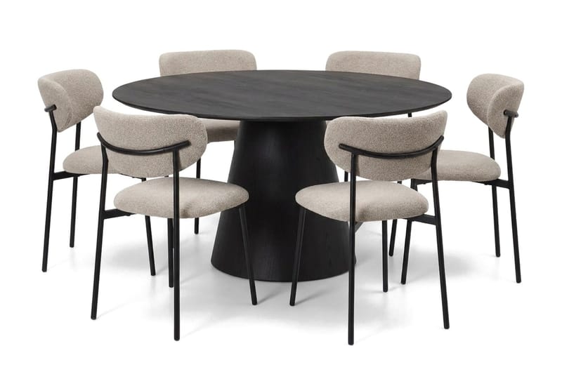 Siena spisegruppe rund 150 cm Sort med 6 Lucy-spisestole - Sort - Møbler - Borde - Spisebordssæt