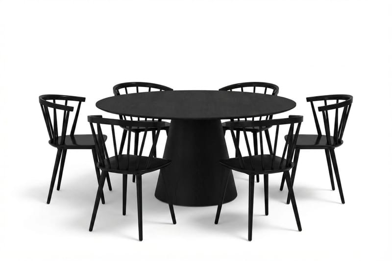 Siena spisegruppe rund 150 cm Sort med 6 Tyrö spisestole, Sort