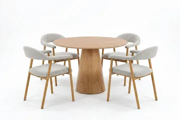 Siena spisegruppe rundt 110 cm eg med 4 Ronja spisestole - Sand/Eg - Møbler - Borde - Spisebordssæt
