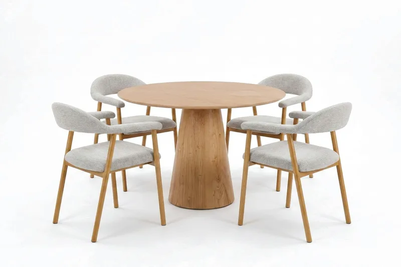Siena spisegruppe rundt 110 cm eg med 4 Ronja spisestole, Sand/Eg