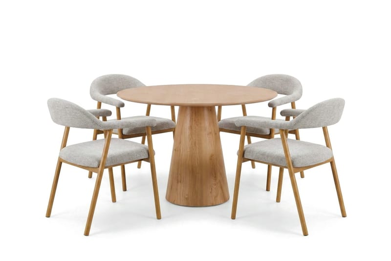 Siena spisegruppe rundt 110 cm eg med 4 Ronja spisestole - Sand/Eg - Møbler - Borde - Spisebordssæt