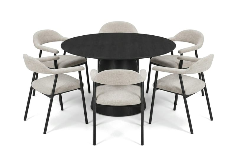Siena spisegruppe rundt 130 cm sort med 4 Ronja spisestole, Beige/Sort