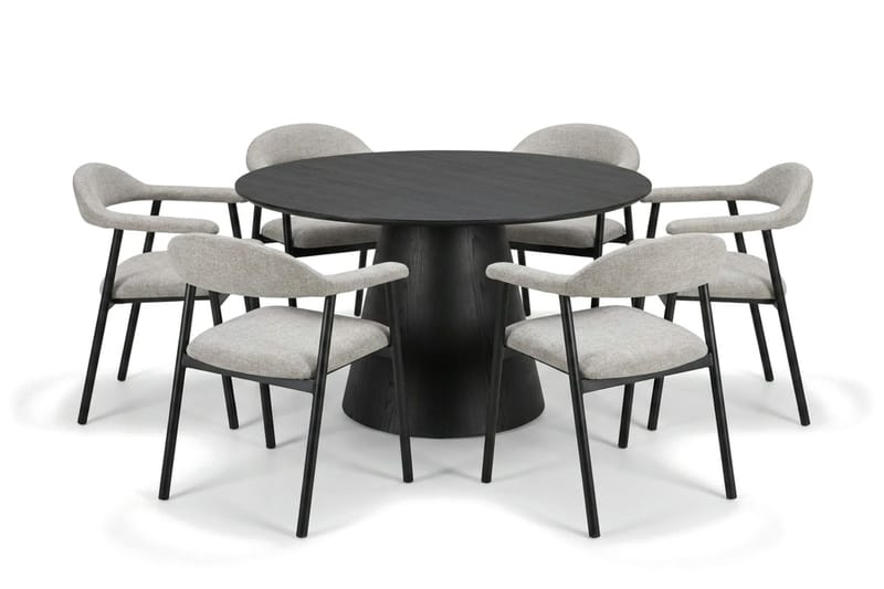 Siena spisegruppe rundt 130 cm sort med 4 Ronja spisestole - Beige/Sort - Møbler - Borde - Spisebordssæt
