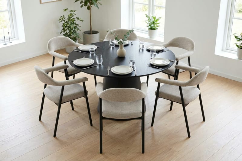 Siena spisegruppe rundt 130 cm sort med 4 Ronja spisestole - Beige/Sort - Møbler - Borde - Spisebordssæt