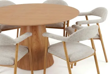 Siena spisegruppe rundt 150 cm eg med 4 Ronja spisestole - Sand/Eg - Møbler - Borde - Spisebordssæt