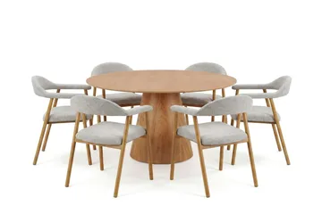 Siena spisegruppe rundt 150 cm eg med 4 Ronja spisestole - Sand/Eg - Møbler - Borde - Spisebordssæt