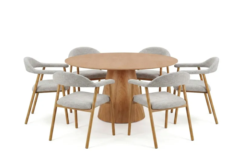 Siena spisegruppe rundt 150 cm eg med 4 Ronja spisestole, Sand/Eg