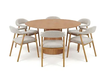 Siena spisegruppe rundt 150 cm eg med 4 Ronja spisestole - Sand/Eg - Møbler - Borde - Spisebordssæt