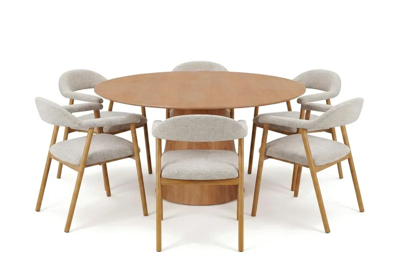 Siena spisegruppe rundt 150 cm eg med 4 Ronja spisestole - Sand/Eg - Møbler - Borde - Spisebordssæt