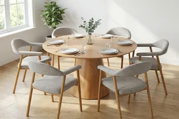 Siena spisegruppe rundt 150 cm eg med 4 Ronja spisestole - Sand/Eg - Møbler - Borde - Spisebordssæt