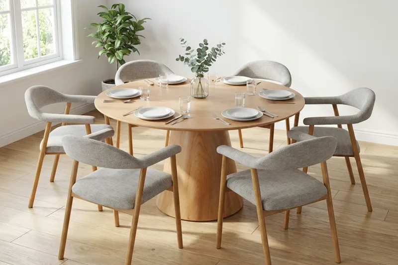 Siena spisegruppe rundt 150 cm eg med 4 Ronja spisestole - Sand/Eg - Møbler - Borde - Spisebordssæt