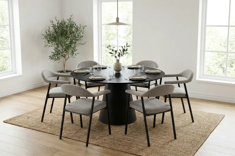 Siena spisegruppe rundt 150 cm sort med 4 Ronja spisestole - Beige/Sort - Møbler - Borde - Spisebordssæt