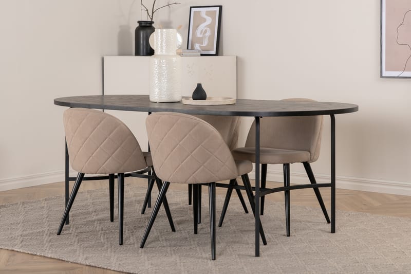 Skate ovalt spisebord med 4 Velvet Spisebordsstol - Spisebordssæt