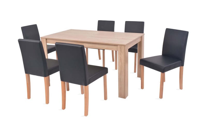 Spisebord Og -Stole 7 Dele Kunstlæder Egetræ Sort - Brun - Spisebordssæt