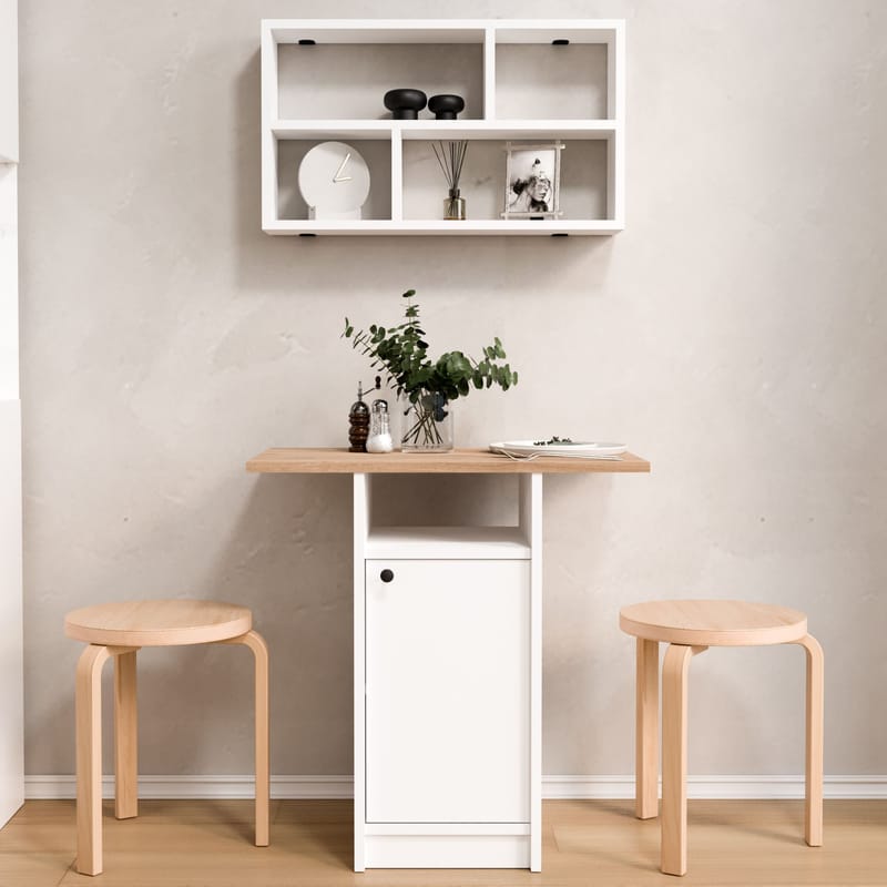 Spisebord- og væghyldesæt (2 dele) Hanah Home Nord (72 x 73,8 x 44,5 cm) Hvid eg - Hvid og eg - Møbler - Borde - Spisebordssæt