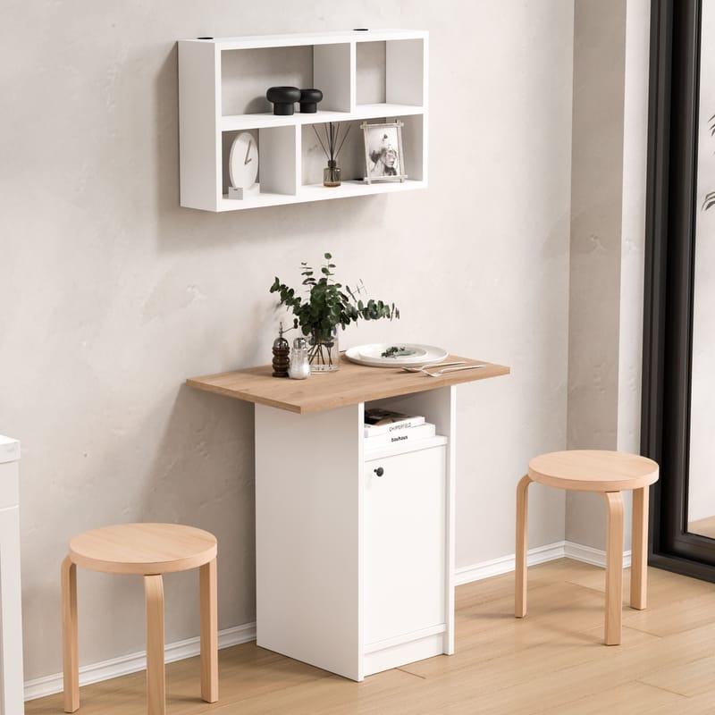Spisebord- og væghyldesæt (2 dele) Hanah Home Nord (72 x 73,8 x 44,5 cm) Hvid eg - Hvid og eg - Møbler - Borde - Spisebordssæt