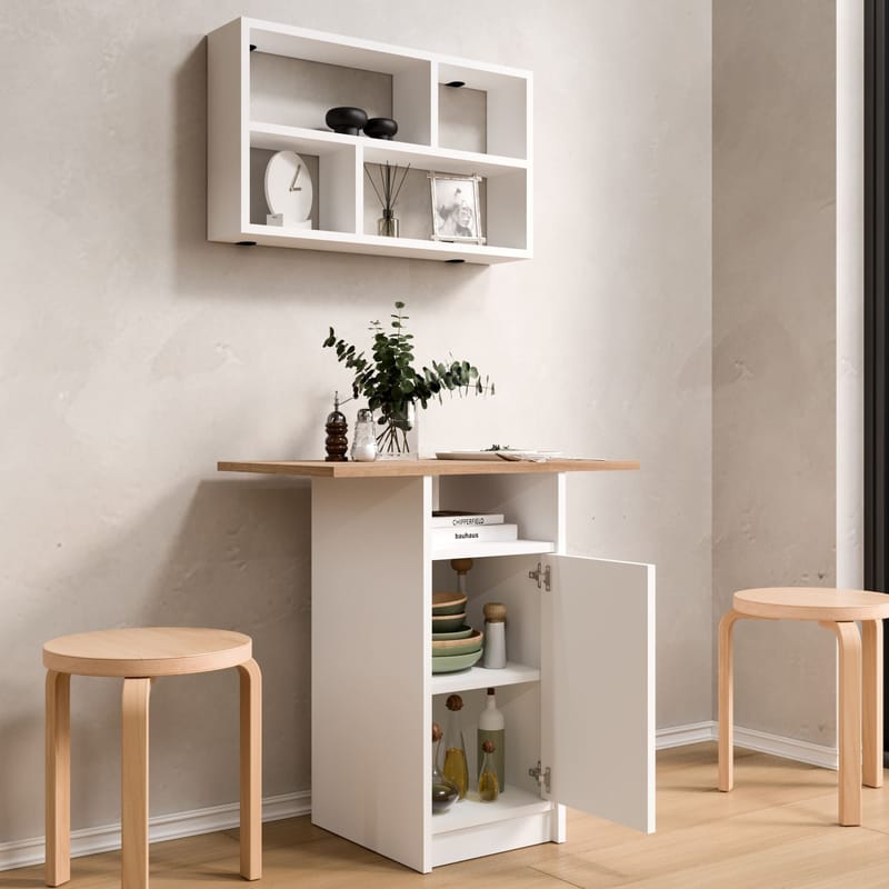 Spisebord- og væghyldesæt (2 dele) Hanah Home Nord (72 x 73,8 x 44,5 cm) Hvid eg - Hvid og eg - Møbler - Borde - Spisebordssæt