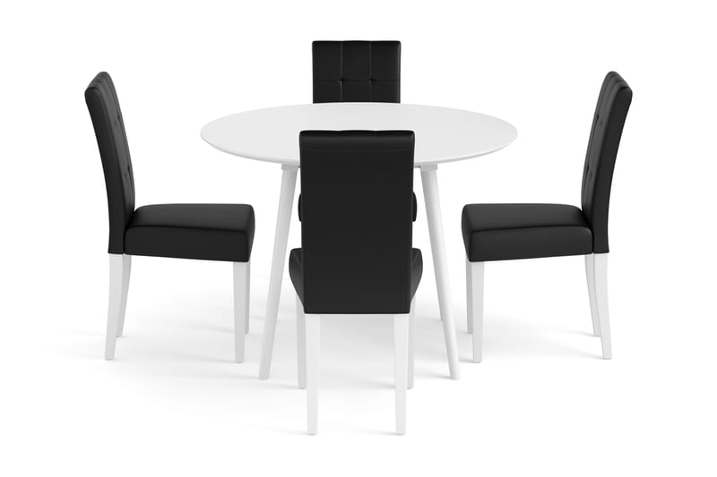 Spisebordssæt 106 cm Rund inkl 4 Viktor Stole - Hvid / Sort - Møbler - Borde - Spisebordssæt