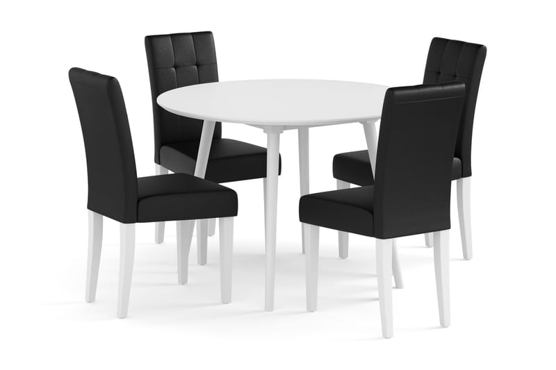Spisebordssæt 106 cm Rund inkl 4 Viktor Stole - Hvid / Sort - Møbler - Borde - Spisebordssæt