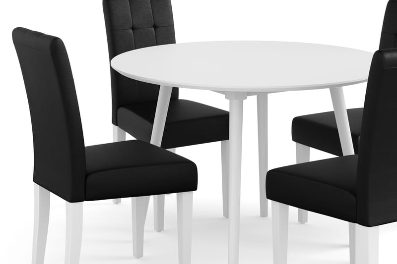 Spisebordssæt 106 cm Rund inkl 4 Viktor Stole - Hvid / Sort - Møbler - Borde - Spisebordssæt