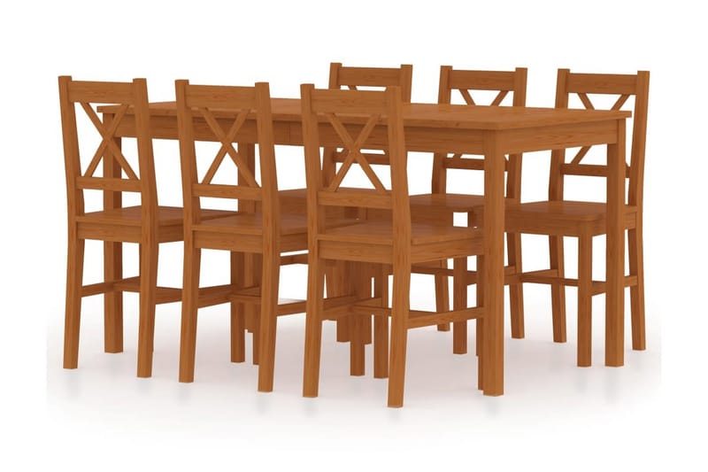 spisebordssæt 7 dele fyrretræ gyldenbrun - Spisebordssæt