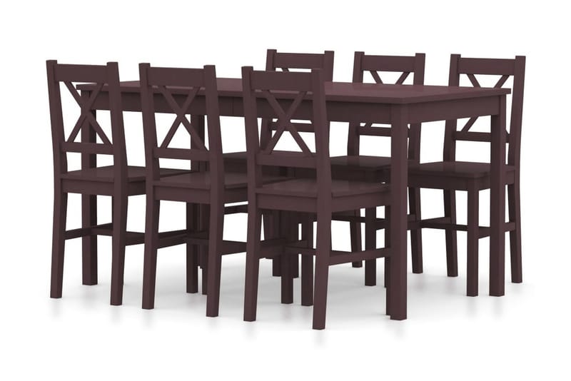 spisebordssæt 7 dele fyrretræ mørkebrun - Spisebordssæt