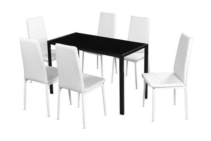 Spisebordssæt 7 Dele Sort Og Hvid - Flerfarvet - Spisebordssæt