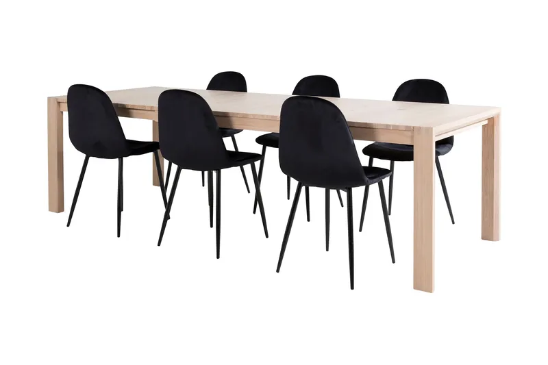 Spisebordssæt Algarmejo Udvideligt 170cm inkl 6 Pontus Stol, Hvid/Sort