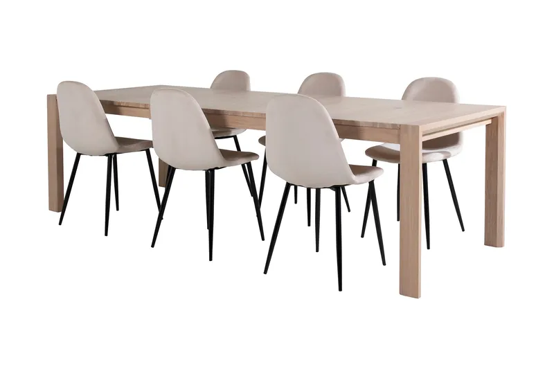Spisebordssæt Algarmejo Udvideligt 170cm inkl 6 Pontus Stol, Hvid/Sort/Beige