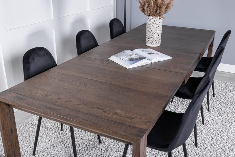 Spisebordssæt Algarmejo Udvideligt 170cm inkl 6 Pontus Stol - Brun/Sort - Møbler - Borde - Spisebordssæt