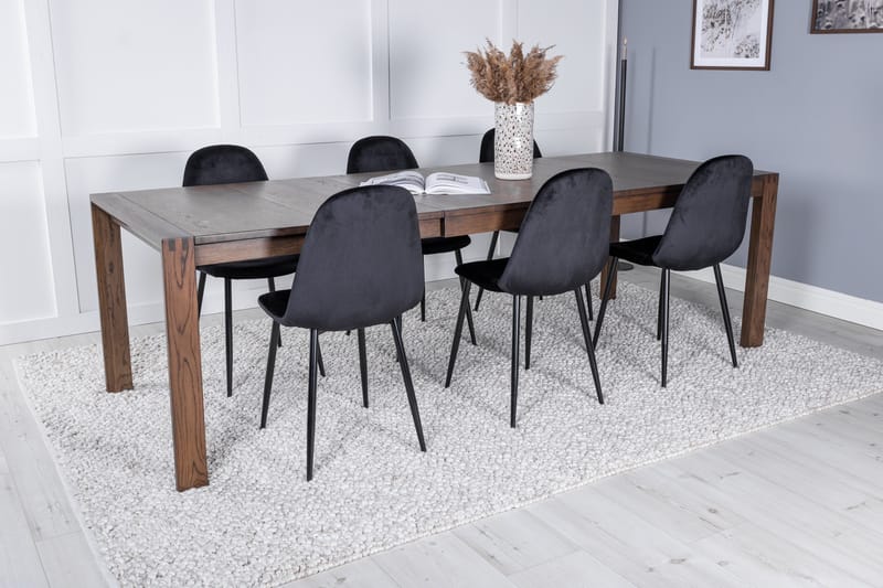 Spisebordssæt Algarmejo Udvideligt 170cm inkl 6 Pontus Stol - Brun/Sort - Møbler - Borde - Spisebordssæt