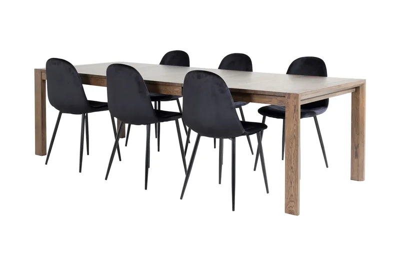 Spisebordssæt Algarmejo Udvideligt 170cm inkl 6 Pontus Stol, Brun/Sort