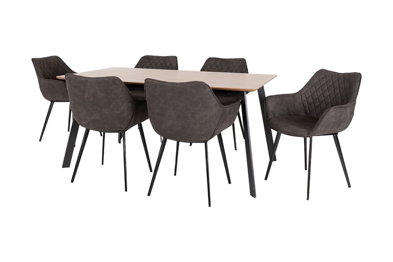 Spisebordssæt HELENA 1 med 6 stole MDF egefiner - Spisebordssæt